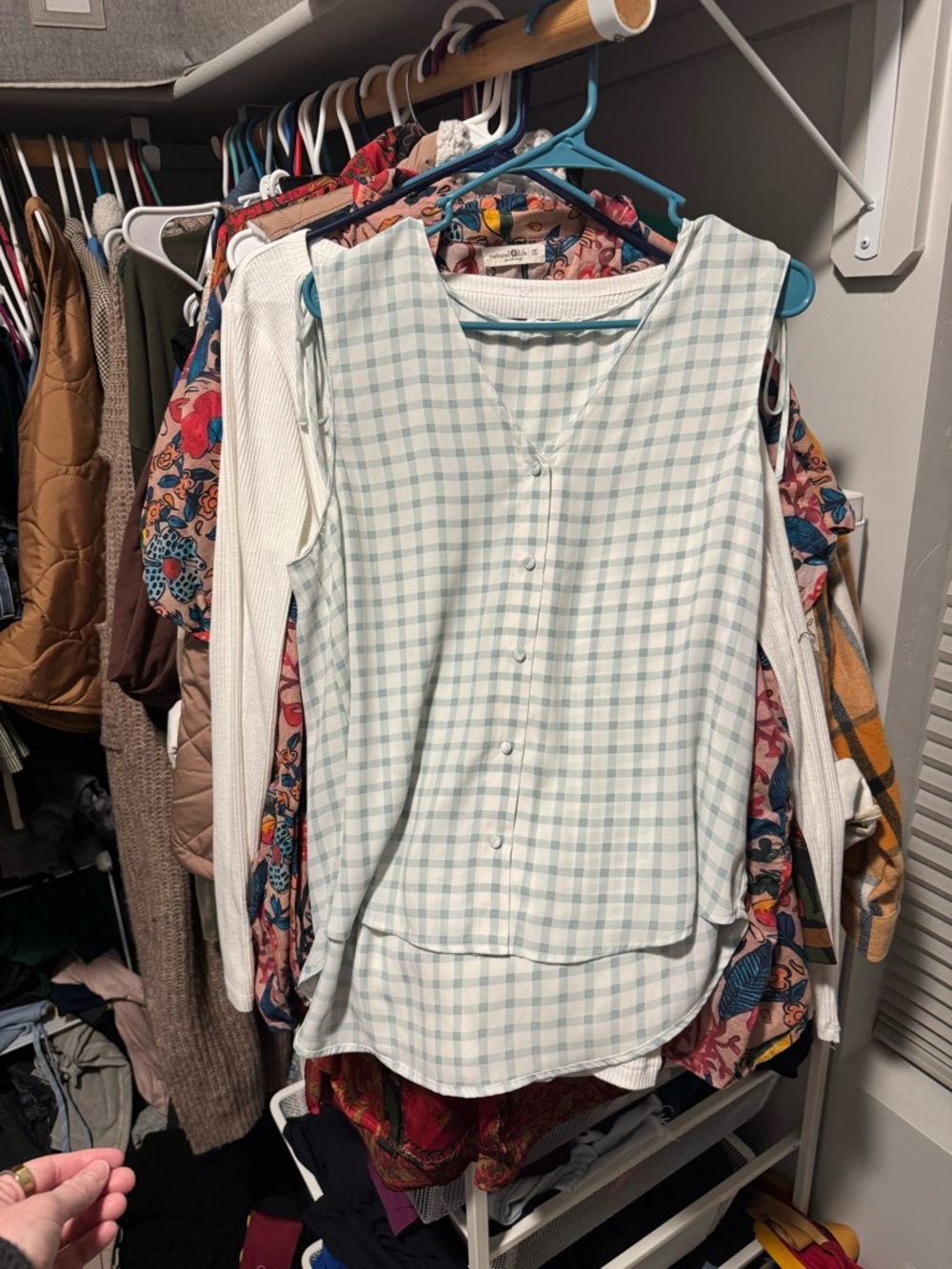 Sophie Rue Light Blue and White Plaid Sleeveless Button Tank